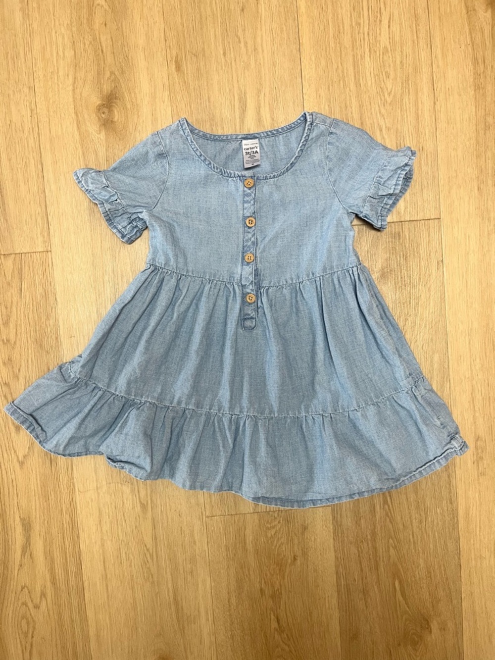Carter's Light Blue Denim-Style Tiered Dress